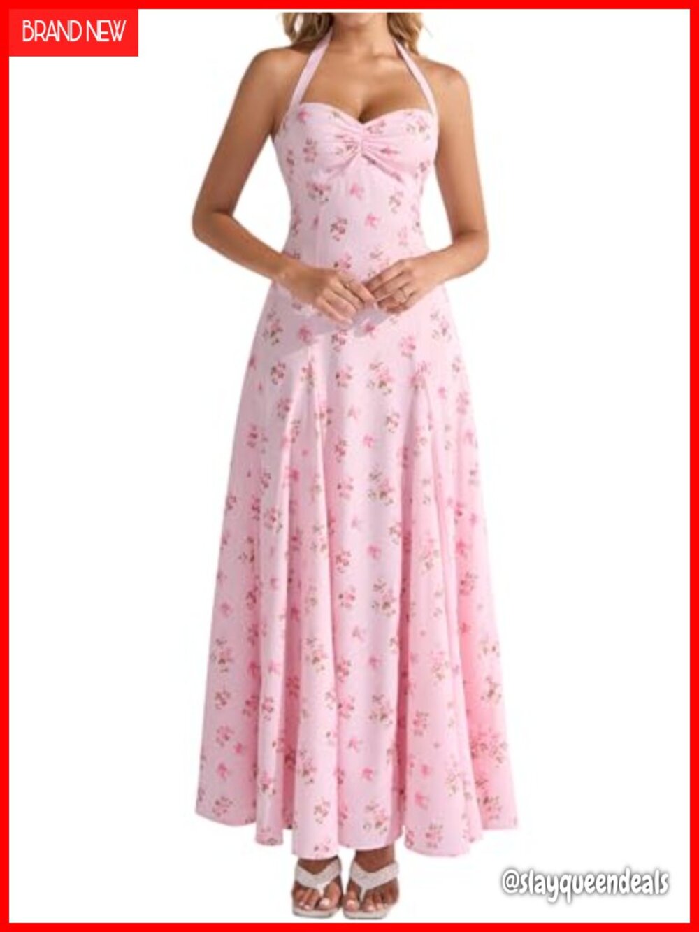 Womens Halter Maxi Long Flowy Floral Summer Wedding Guest Dress